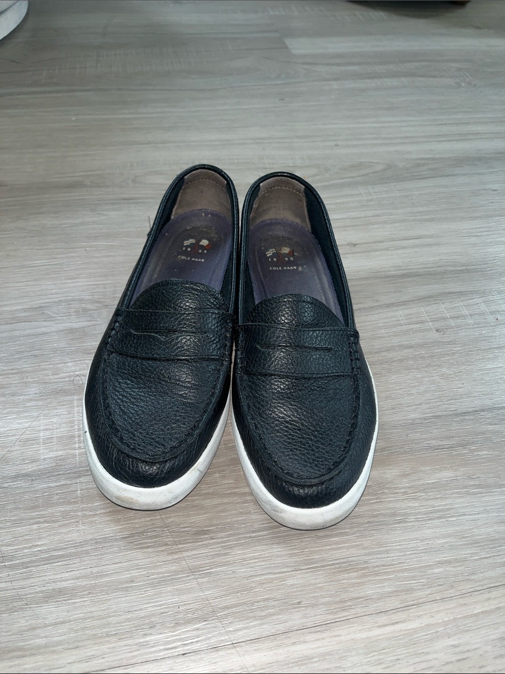 Cole Haan Black Leather Slip-On Loafers with White Outsole